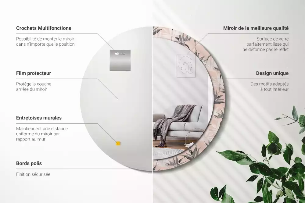 Miroir rond imprimé Strelitzia