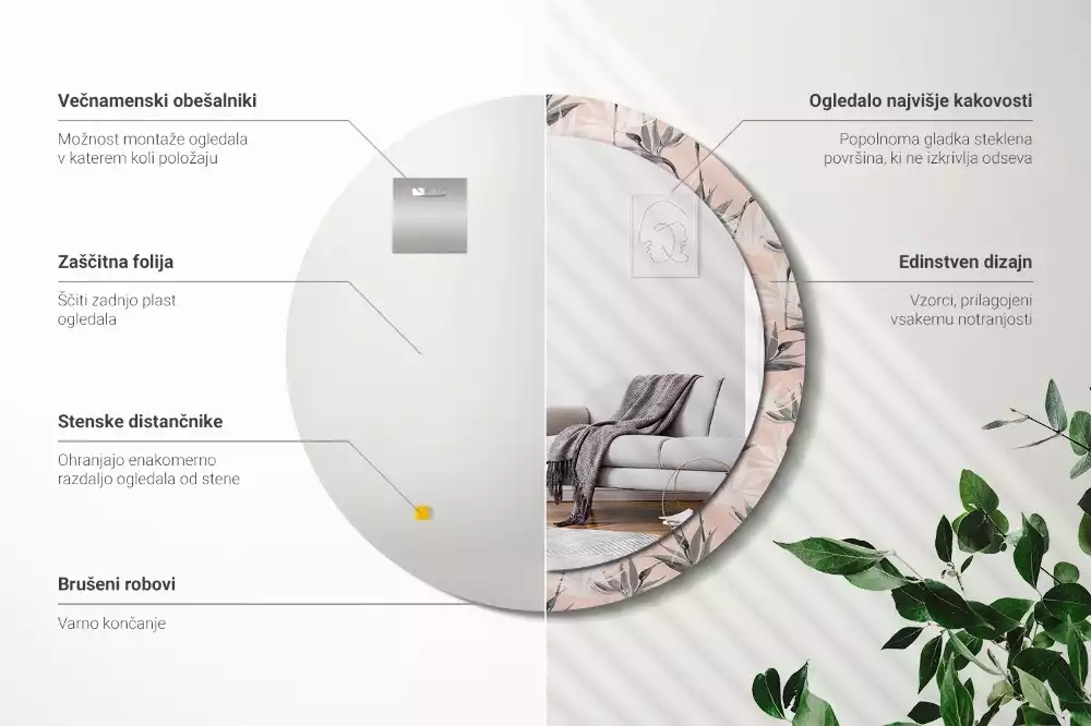 Miroir rond imprimé Strelitzia