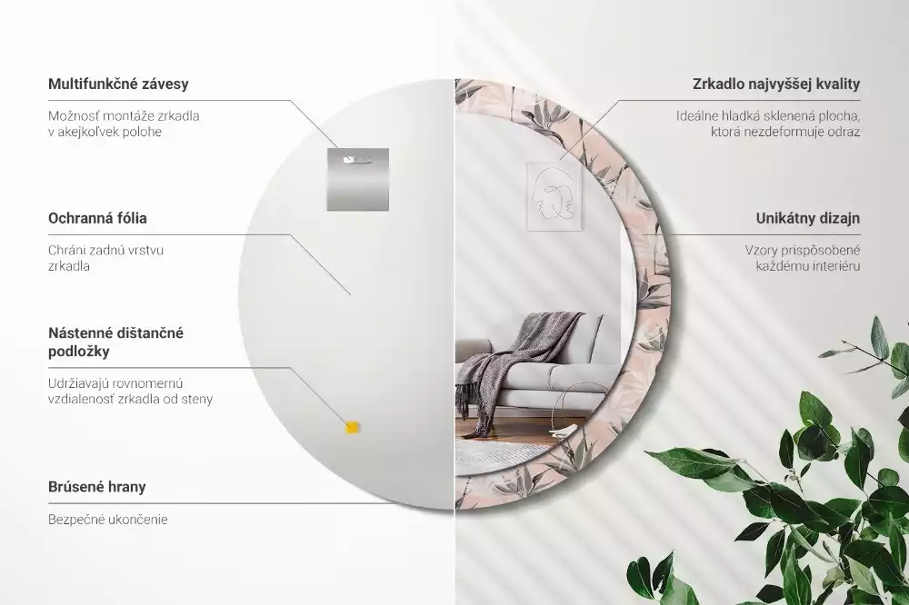 Miroir rond imprimé Strelitzia
