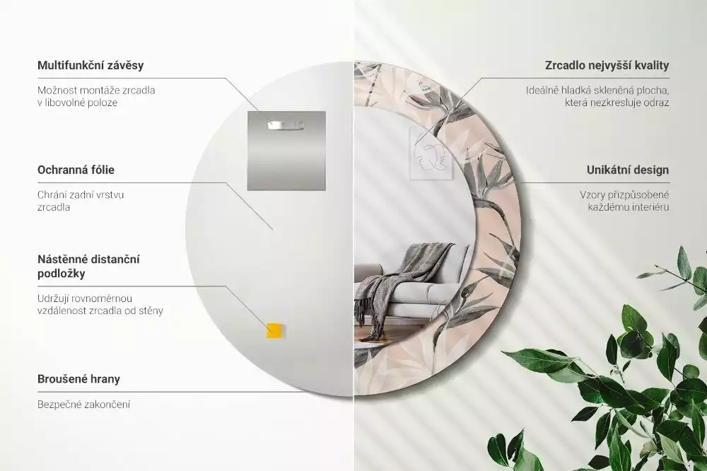 Miroir rond imprimé Strelitzia