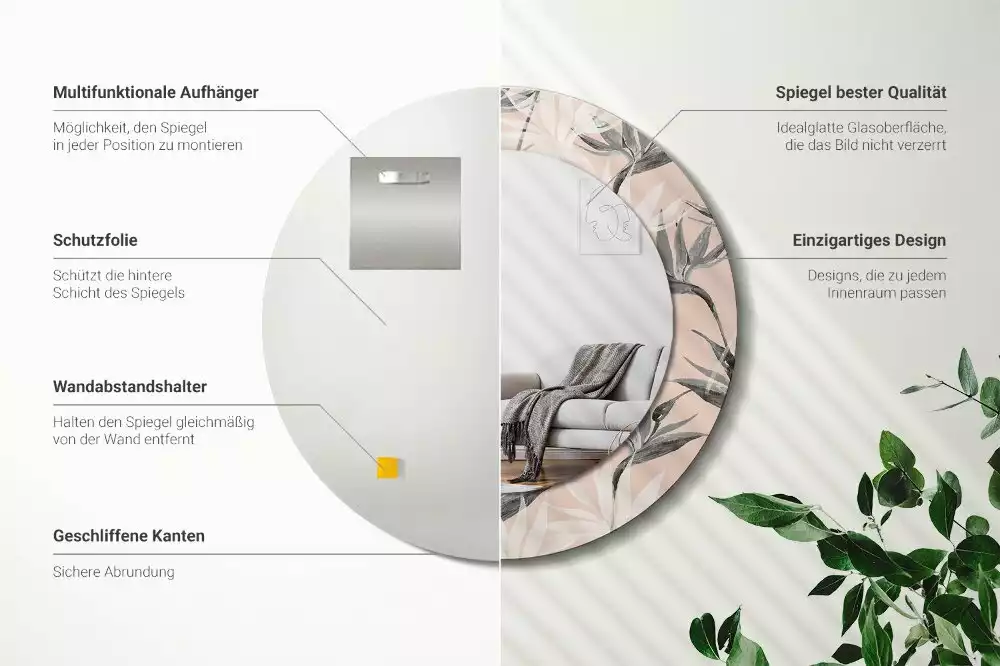 Miroir rond imprimé Strelitzia