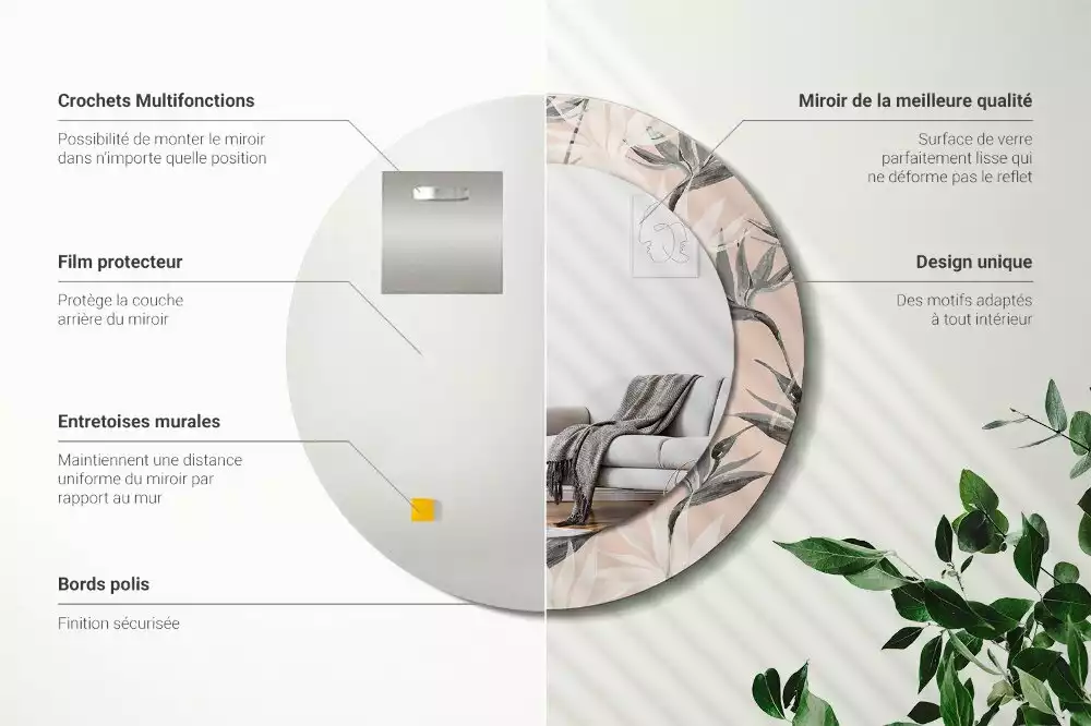 Miroir rond imprimé Strelitzia