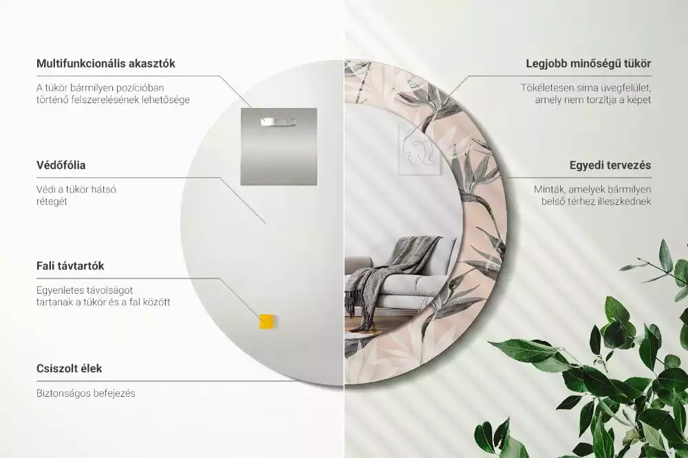 Miroir rond imprimé Strelitzia