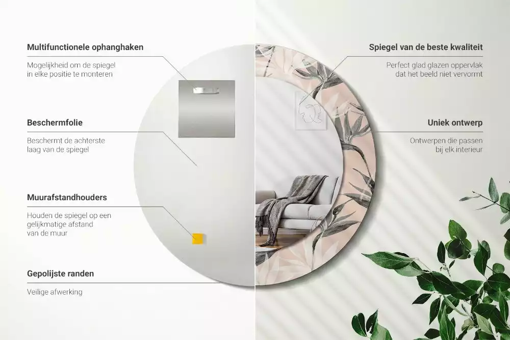 Miroir rond imprimé Strelitzia