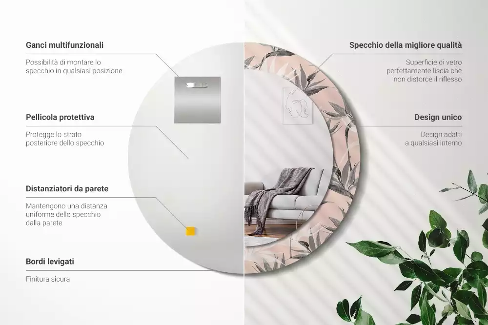 Miroir rond imprimé Strelitzia