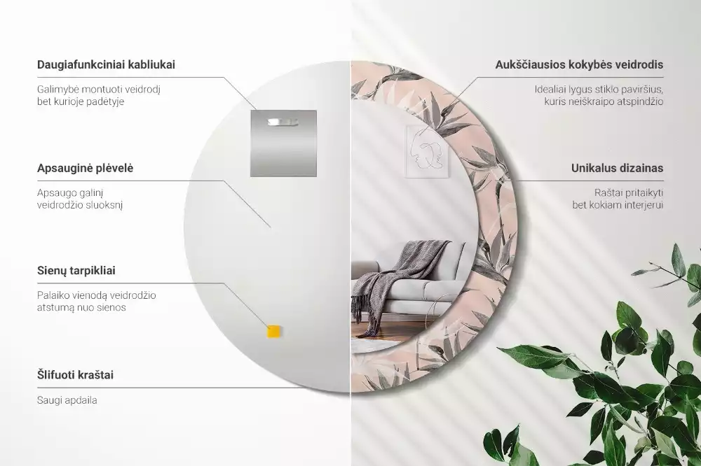 Miroir rond imprimé Strelitzia