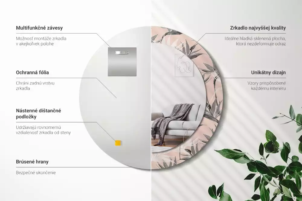 Miroir rond imprimé Strelitzia