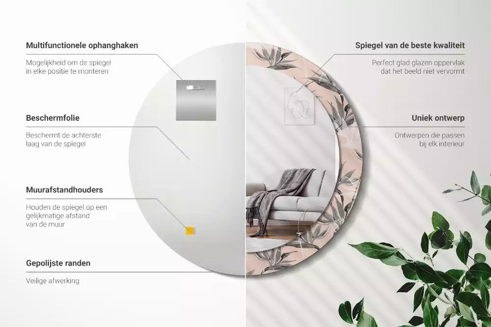 Miroir rond imprimé Strelitzia