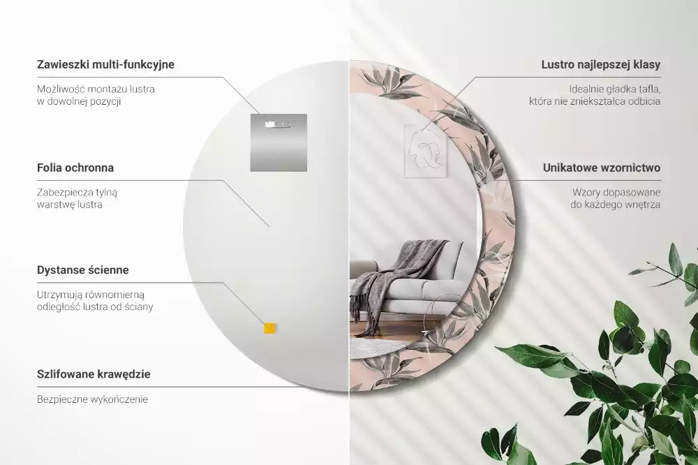 Miroir rond imprimé Strelitzia