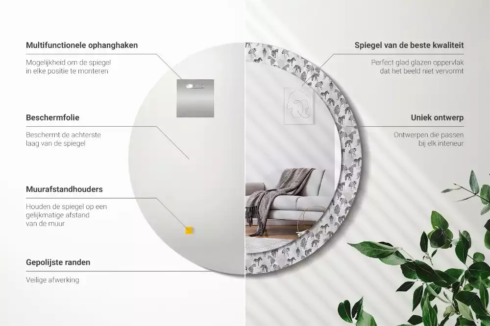 Miroir rond imprimé Tigre tropical