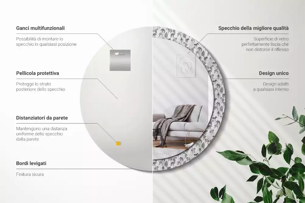 Miroir rond imprimé Tigre tropical