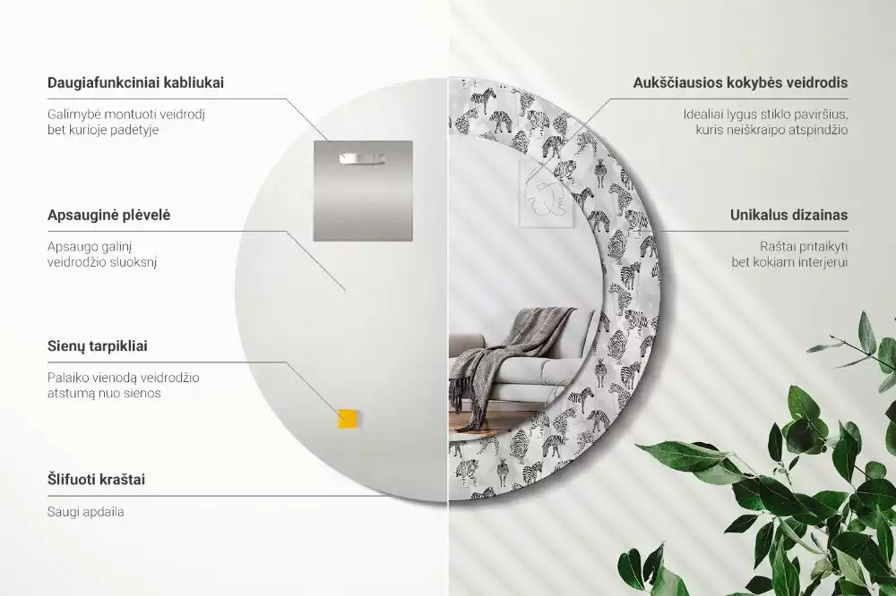 Miroir rond imprimé Tigre tropical