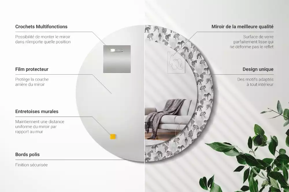 Miroir rond imprimé Tigre tropical