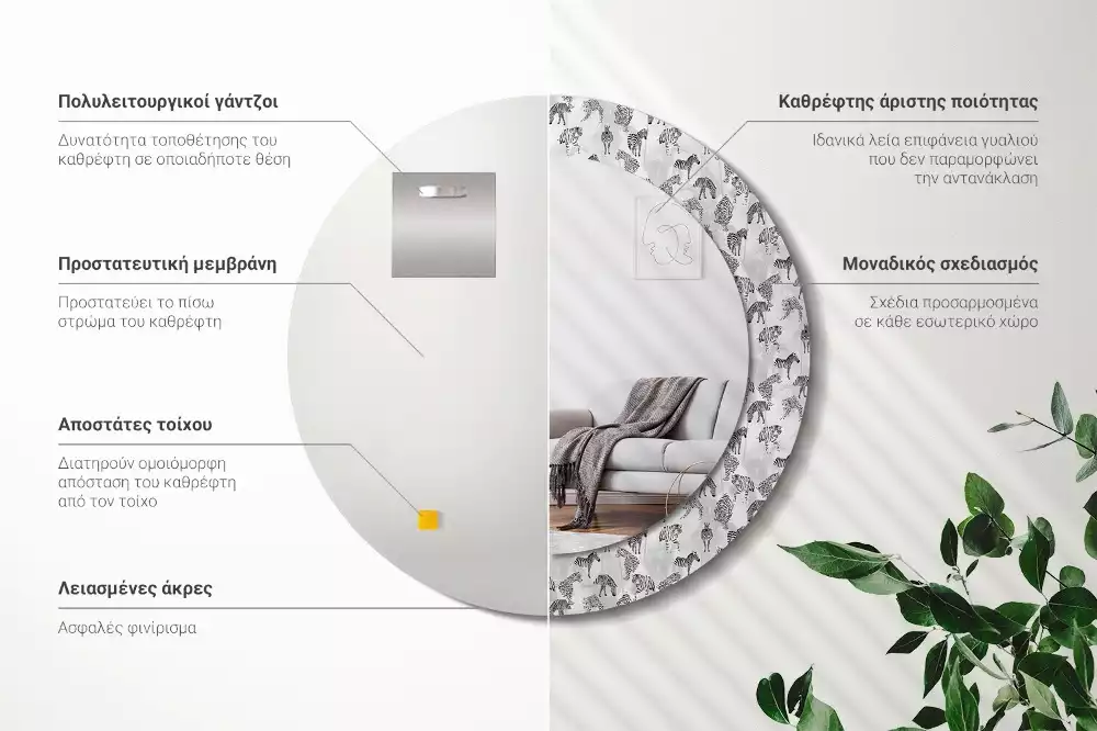 Miroir rond imprimé Tigre tropical