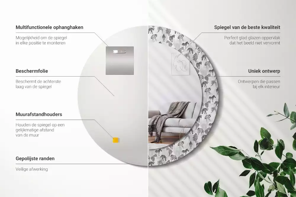 Miroir rond imprimé Tigre tropical