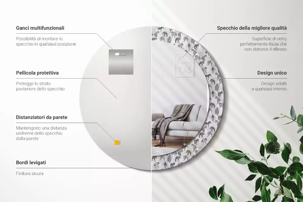 Miroir rond imprimé Tigre tropical