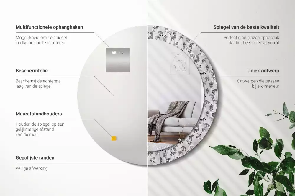 Miroir rond imprimé Tigre tropical