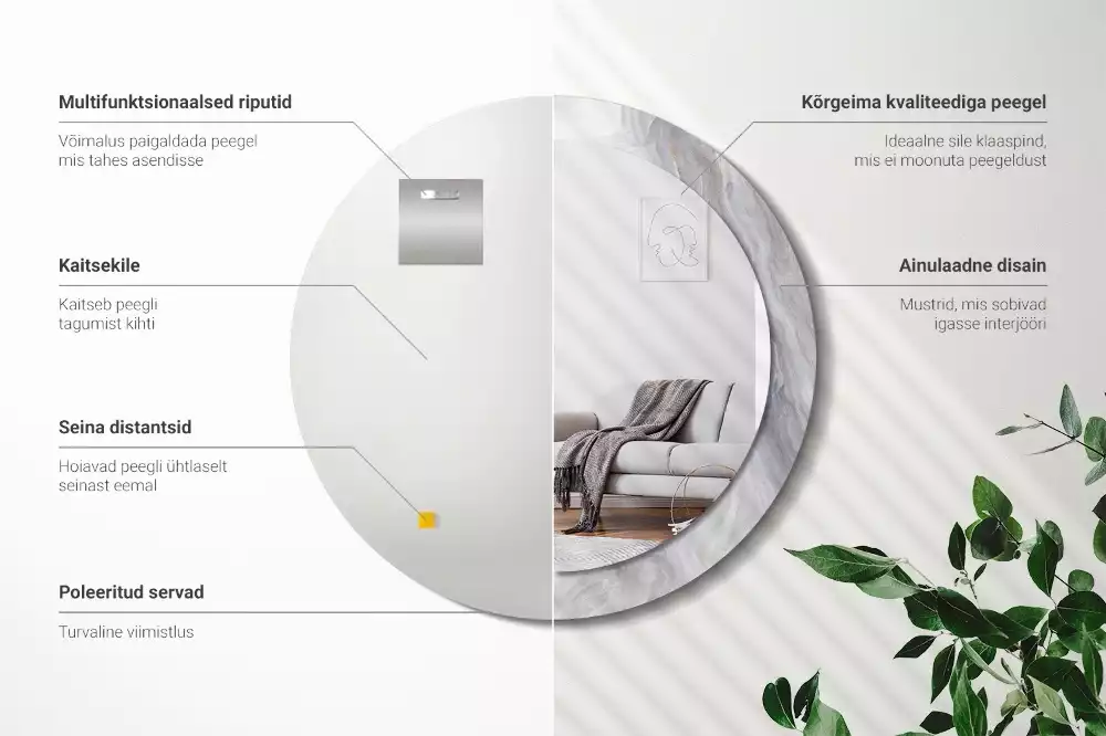 Miroir rond cadre avec impression Marbre abstrait