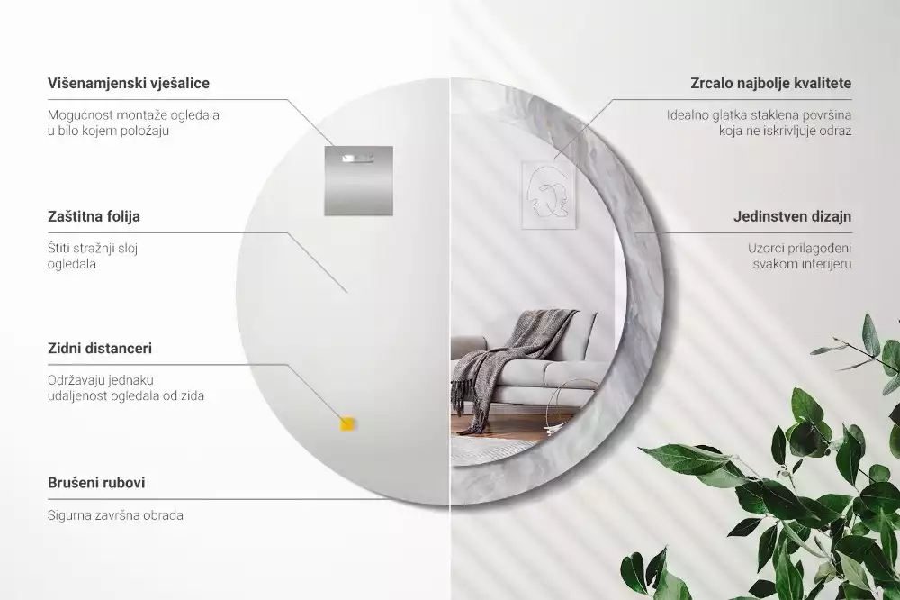 Miroir rond cadre avec impression Marbre abstrait