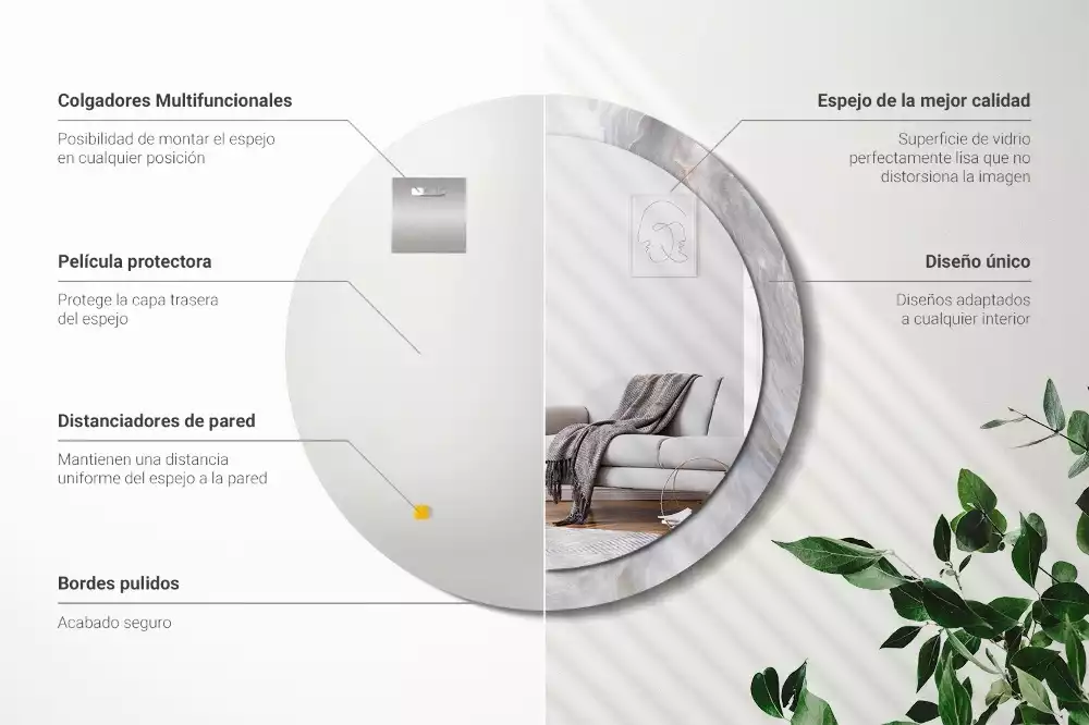 Miroir rond cadre avec impression Marbre abstrait