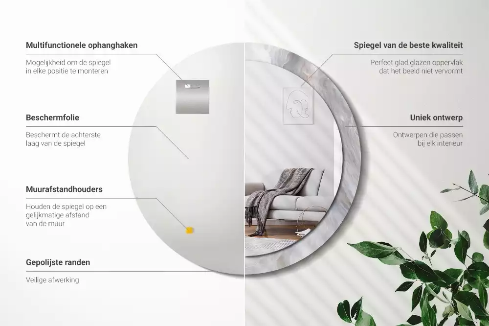 Miroir rond cadre avec impression Marbre abstrait