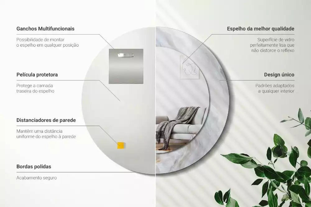 Miroir rond cadre avec impression Marbre abstrait