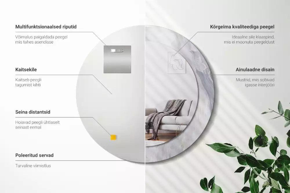 Miroir rond cadre avec impression Marbre abstrait