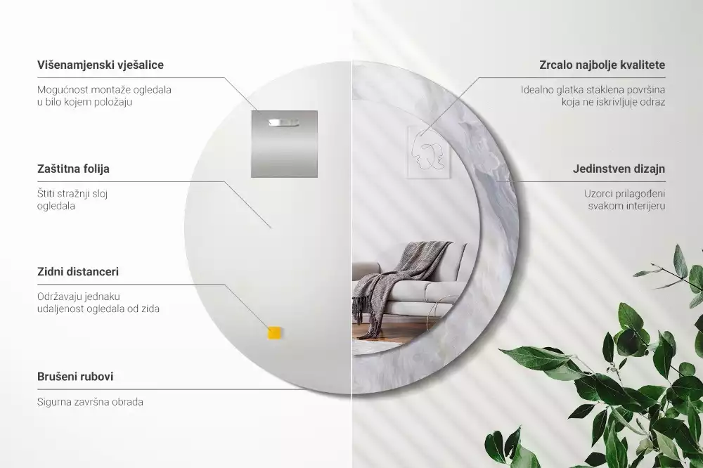 Miroir rond cadre avec impression Marbre abstrait