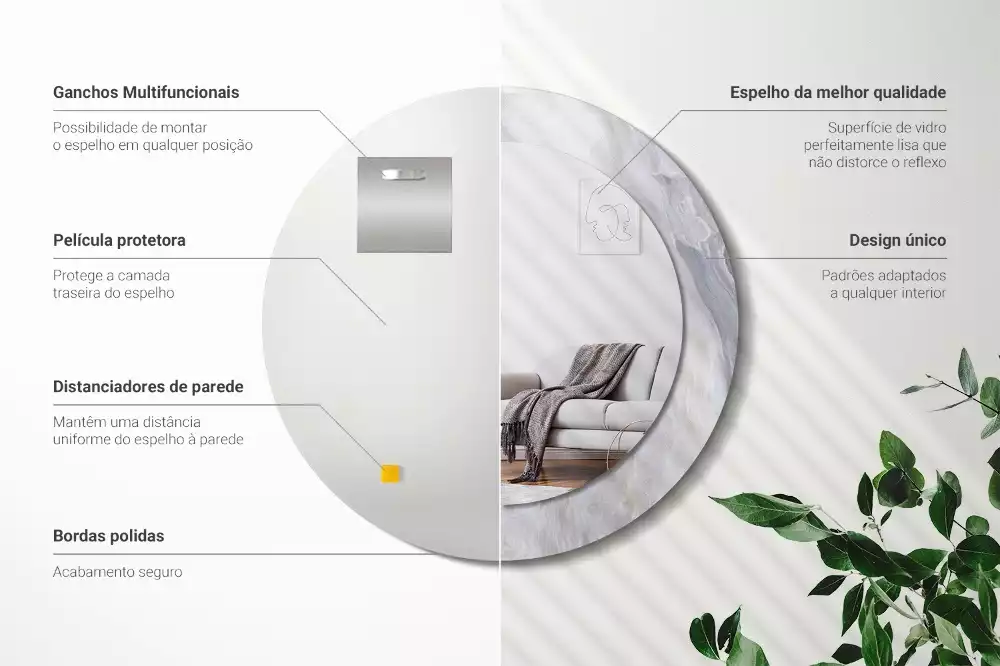 Miroir rond cadre avec impression Marbre abstrait