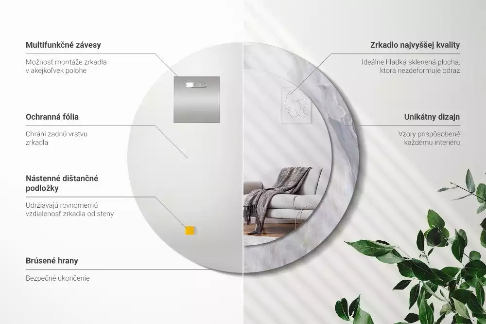 Miroir rond cadre avec impression Marbre abstrait