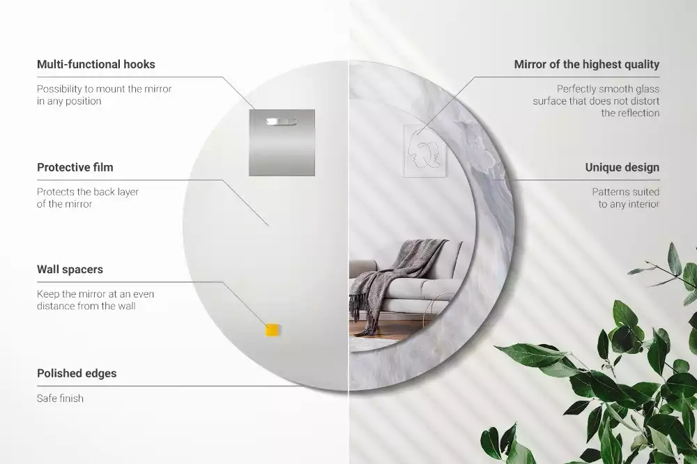 Miroir rond cadre avec impression Marbre abstrait