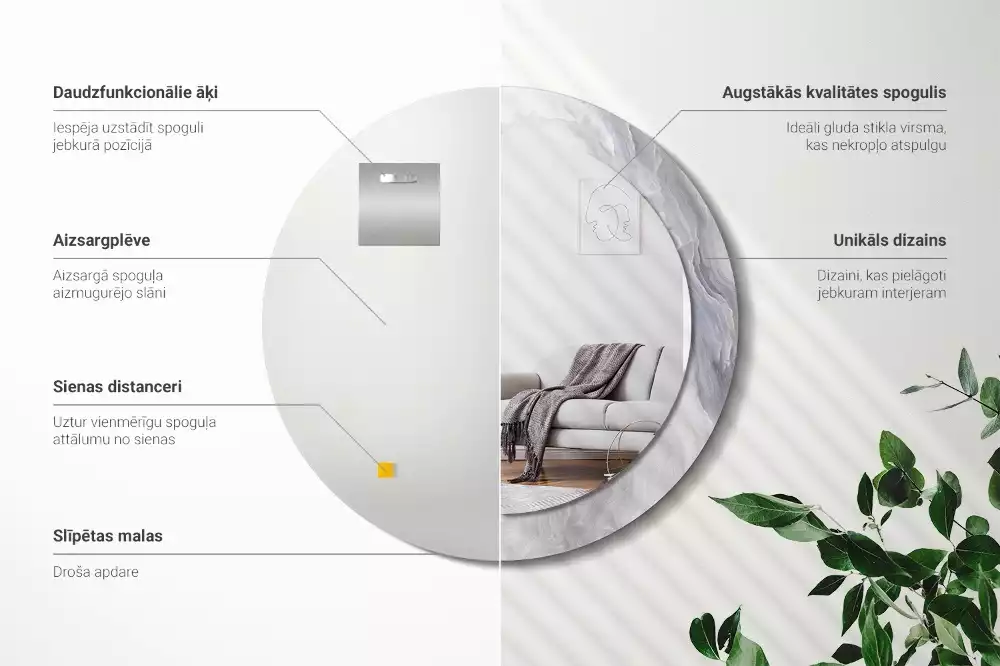 Miroir rond cadre avec impression Marbre abstrait