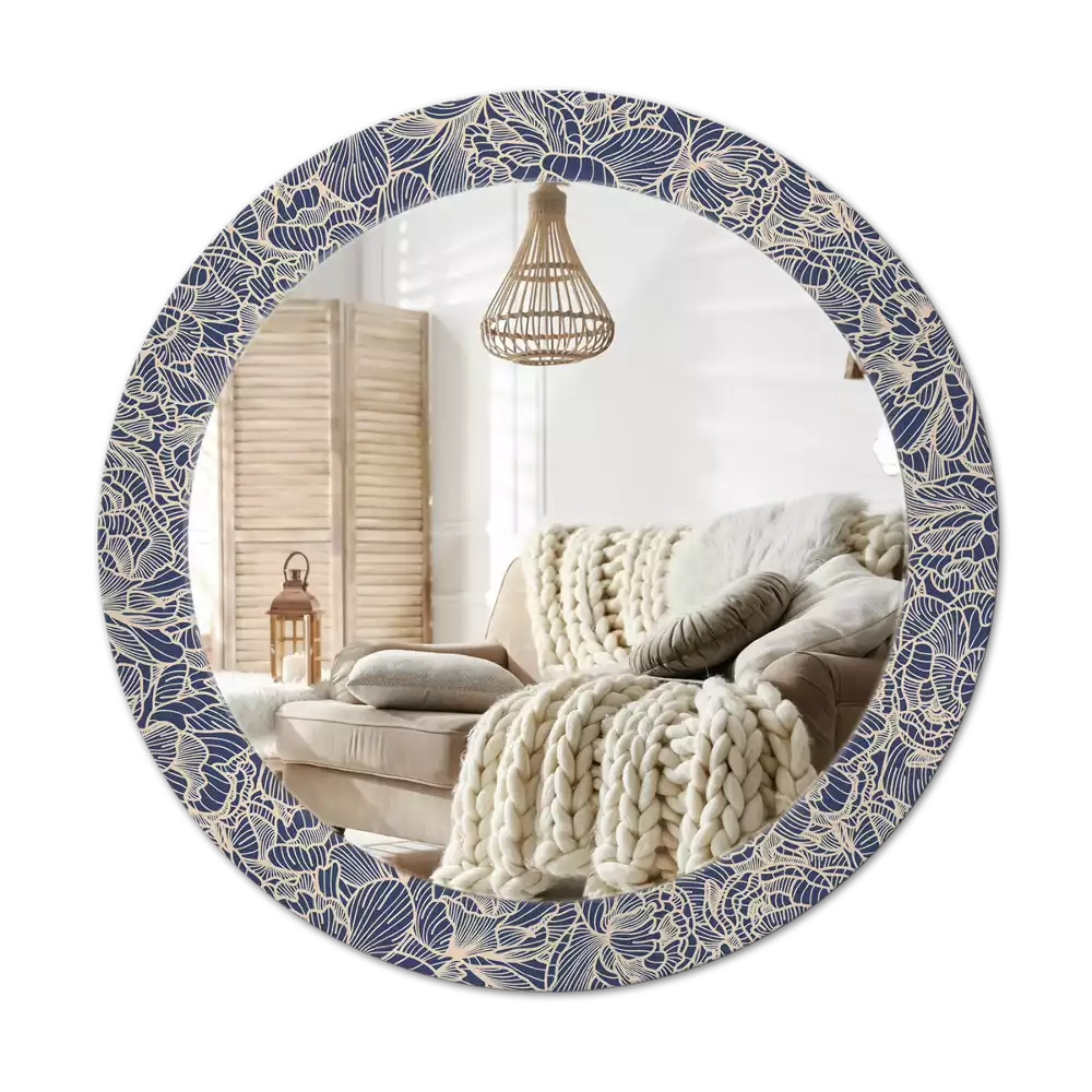 Miroir rond cadre avec impression Fleurs