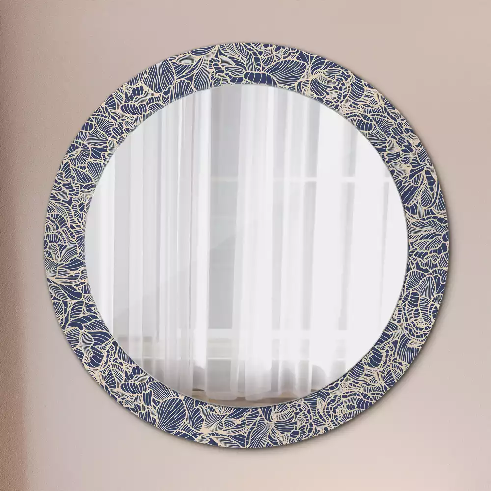 Miroir rond cadre avec impression Fleurs