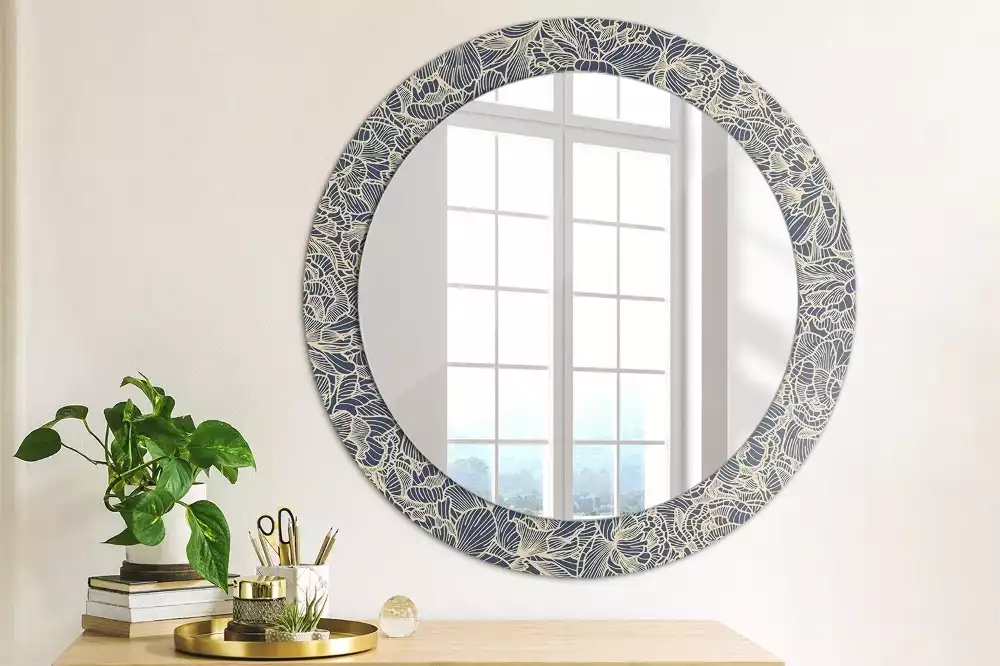 Miroir rond cadre avec impression Fleurs