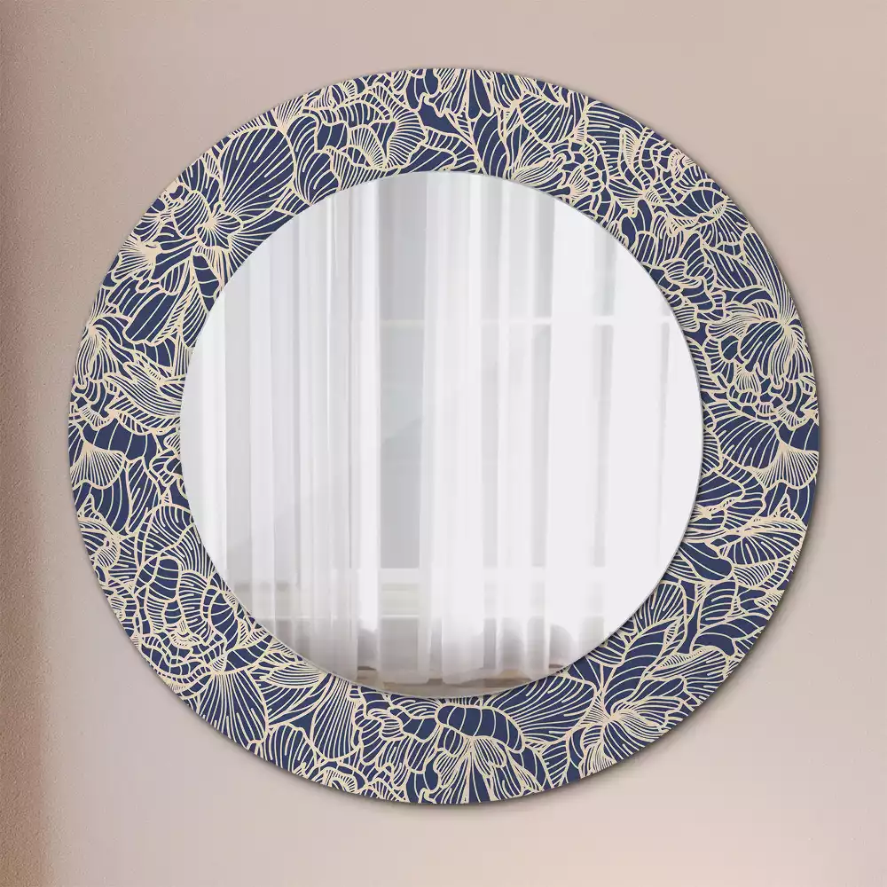 Miroir rond cadre avec impression Fleurs