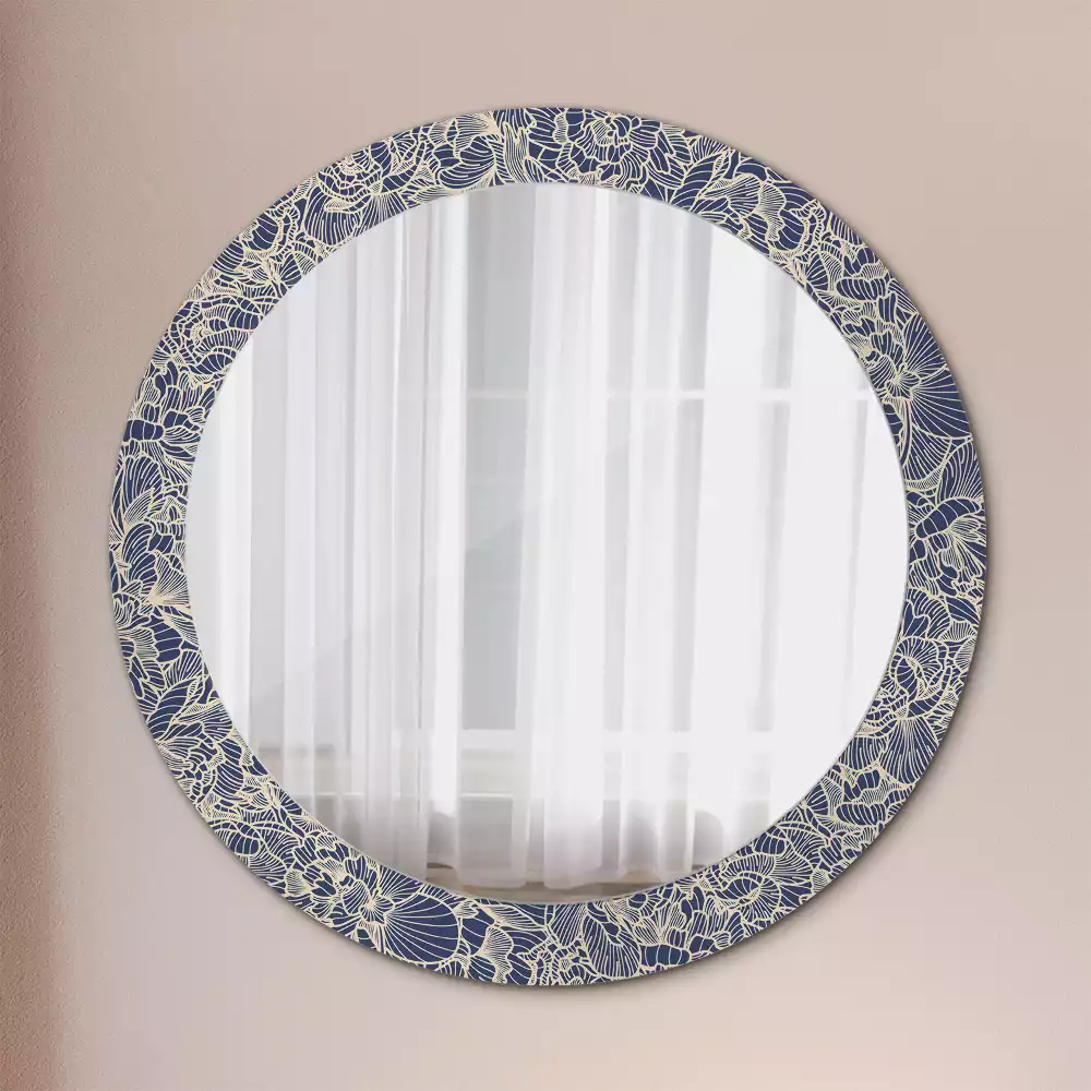 Miroir rond cadre avec impression Fleurs