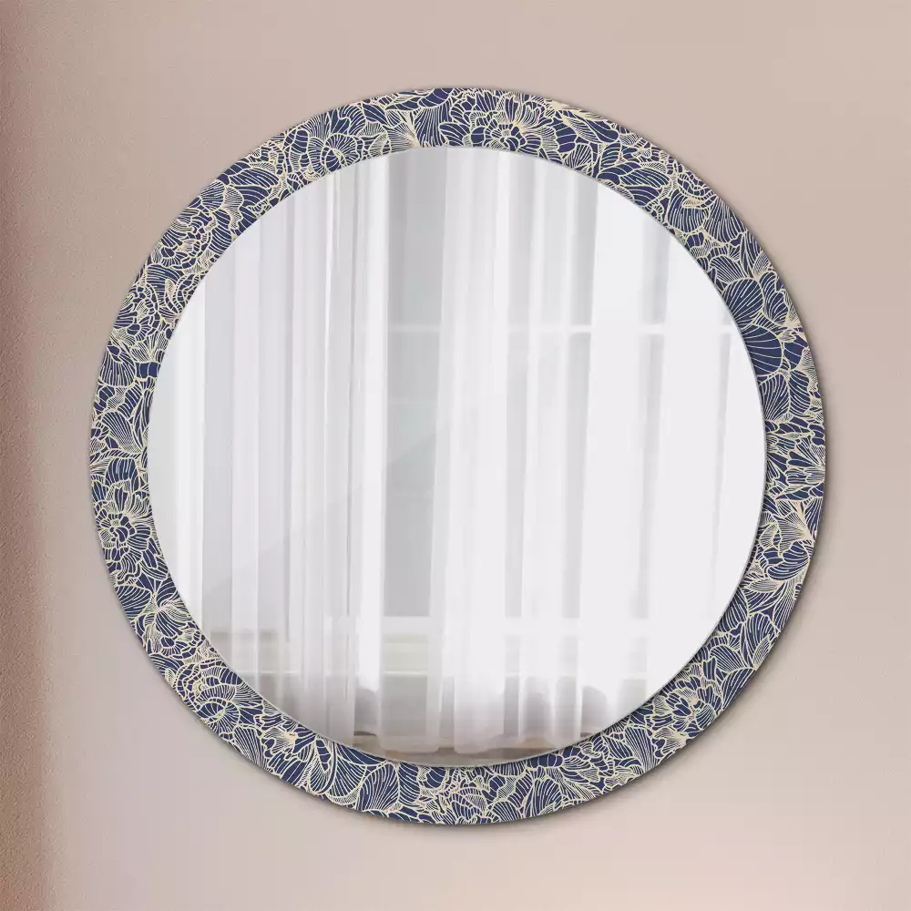 Miroir rond cadre avec impression Fleurs