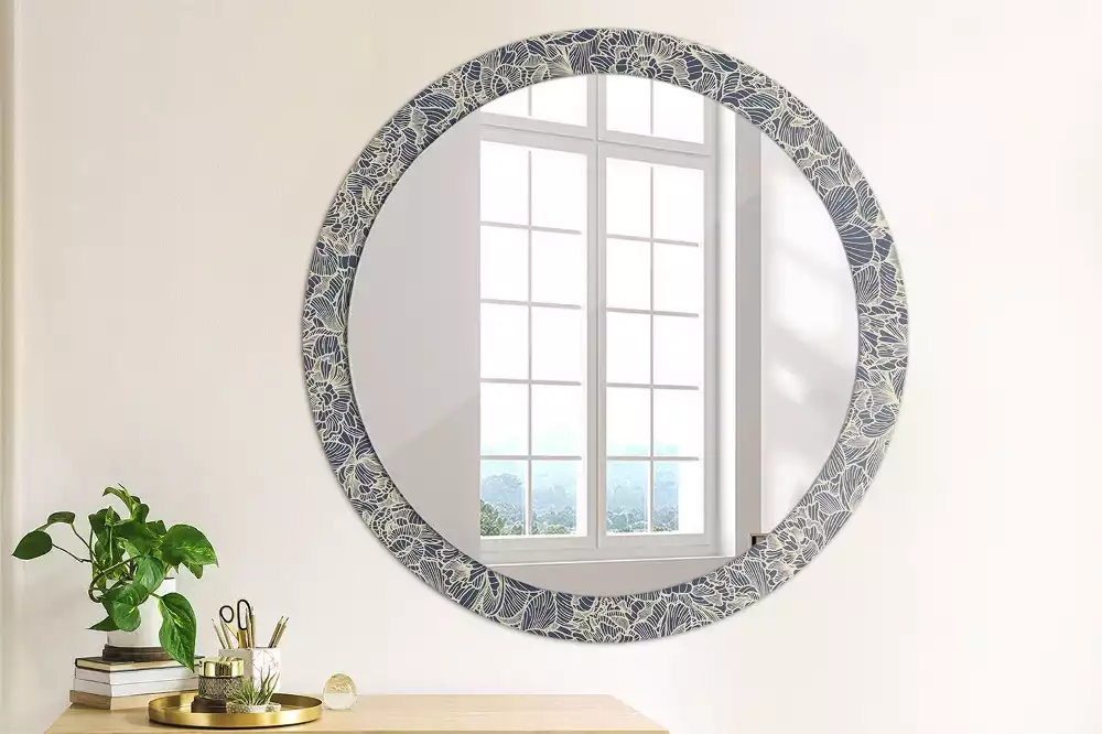 Miroir rond cadre avec impression Fleurs