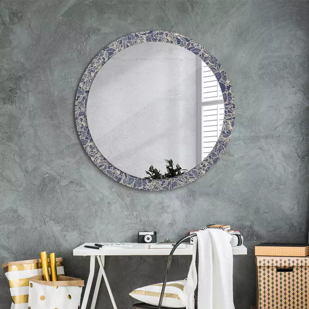 Miroir rond cadre avec impression Fleurs