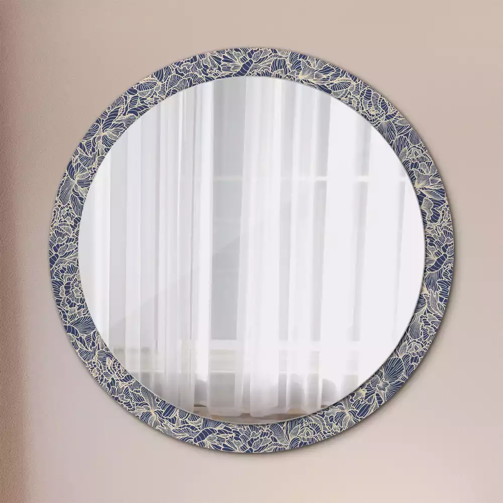 Miroir rond cadre avec impression Fleurs