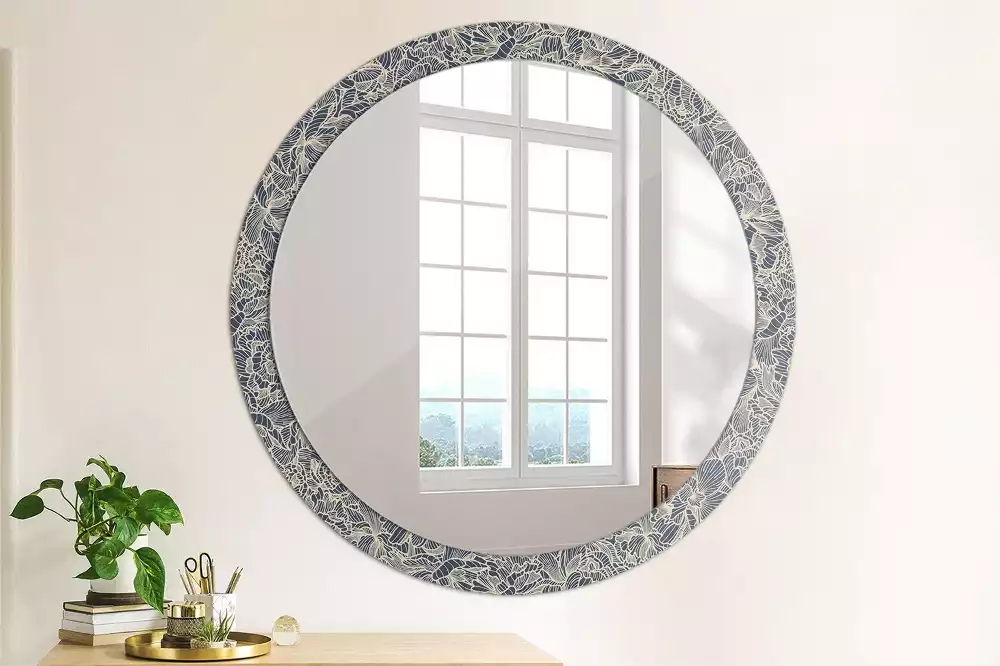 Miroir rond cadre avec impression Fleurs