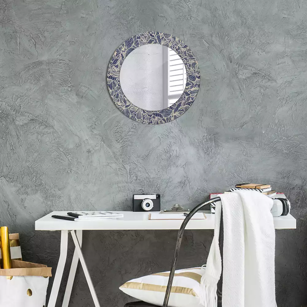 Miroir rond cadre avec impression Fleurs