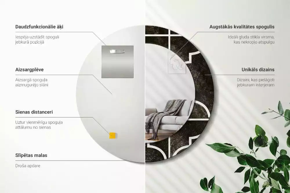 Miroir rond avec décoration Motif antique