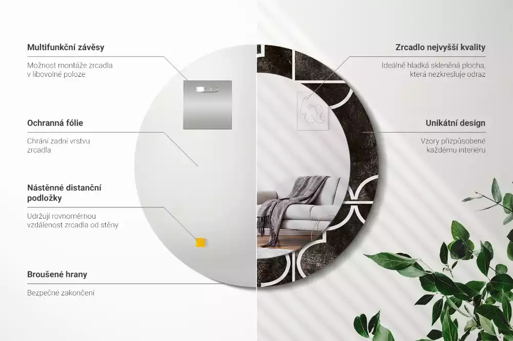 Miroir rond avec décoration Motif antique