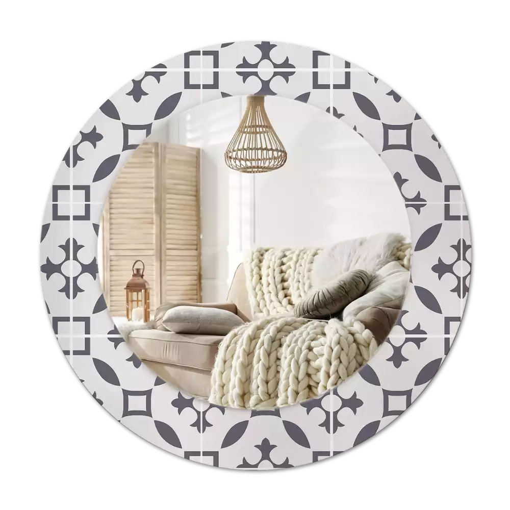 Miroir rond cadre avec impression Motif carrelage