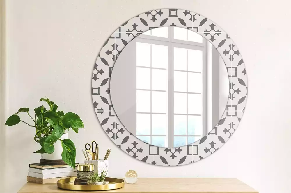Miroir rond cadre avec impression Motif carrelage