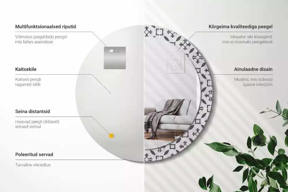 Miroir rond cadre avec impression Motif carrelage