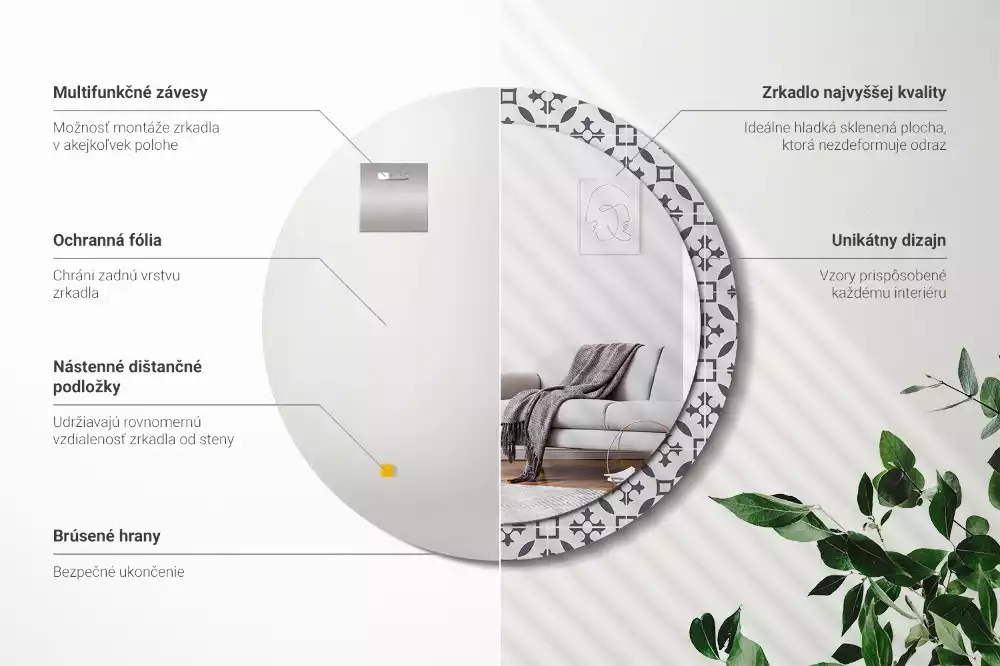 Miroir rond cadre avec impression Motif carrelage