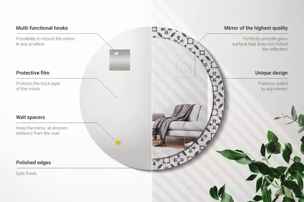 Miroir rond cadre avec impression Motif carrelage